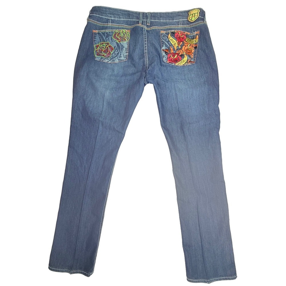 Vintage Pepe Jeans London 38x32 Y2K Blue Embroidered Paint Splatter Boot Cut